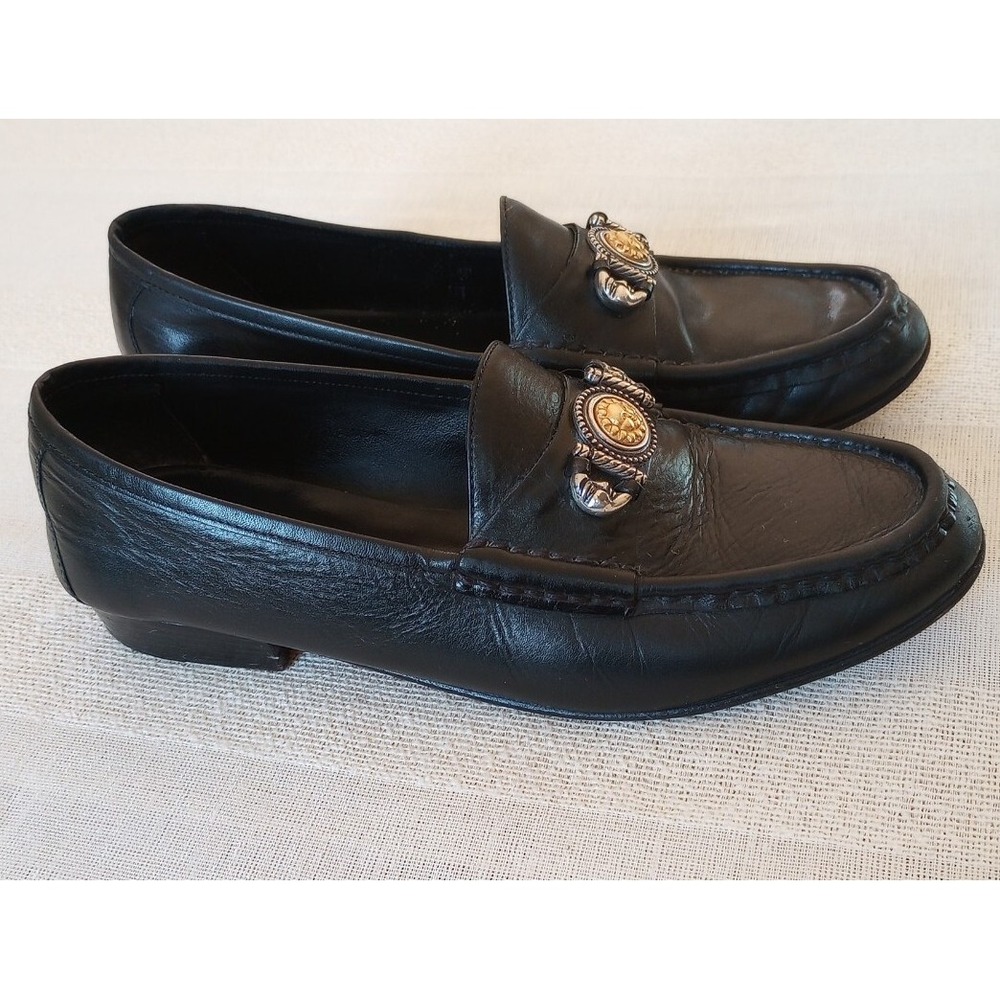 Brighton Women's All Leather Sun+Moon Gold/Silver Accent Loafer 7.5M Black EUC